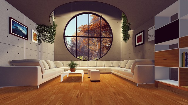 moderní pokoj s dřevěnou podlahou prostorný